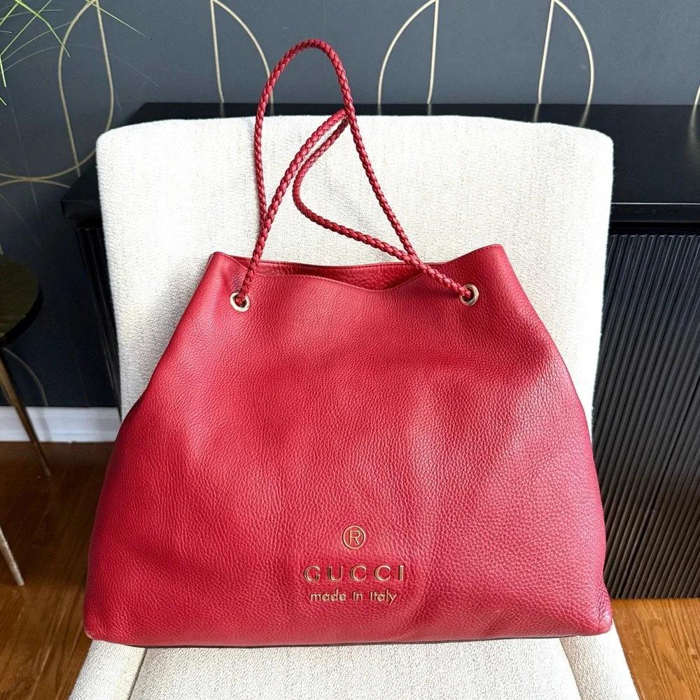 Authentic Gucci dark red leather large tote bag - Picture 3 of 16